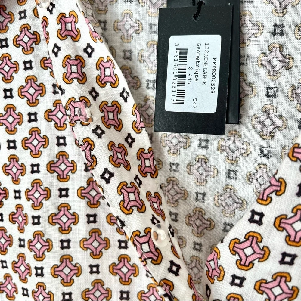 Maje Romelange Geometric Print Linen Dress NWT | Size 42 | Missing Lace Collar